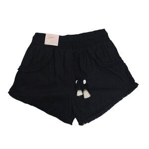 Set of 2 black japa and ikat print rayon shorts with elastic waist for women M